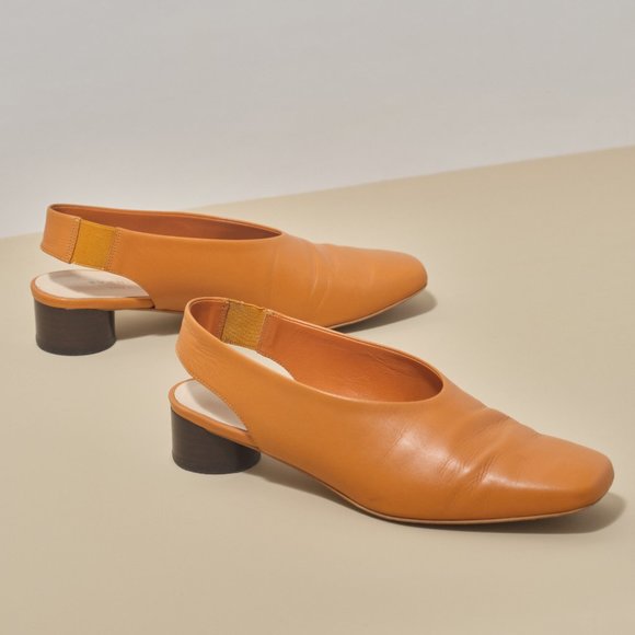 EVERLANE - ORANGE LEATHER SQUARE TOE SLINGBACK SHOES - Picture 1 of 13